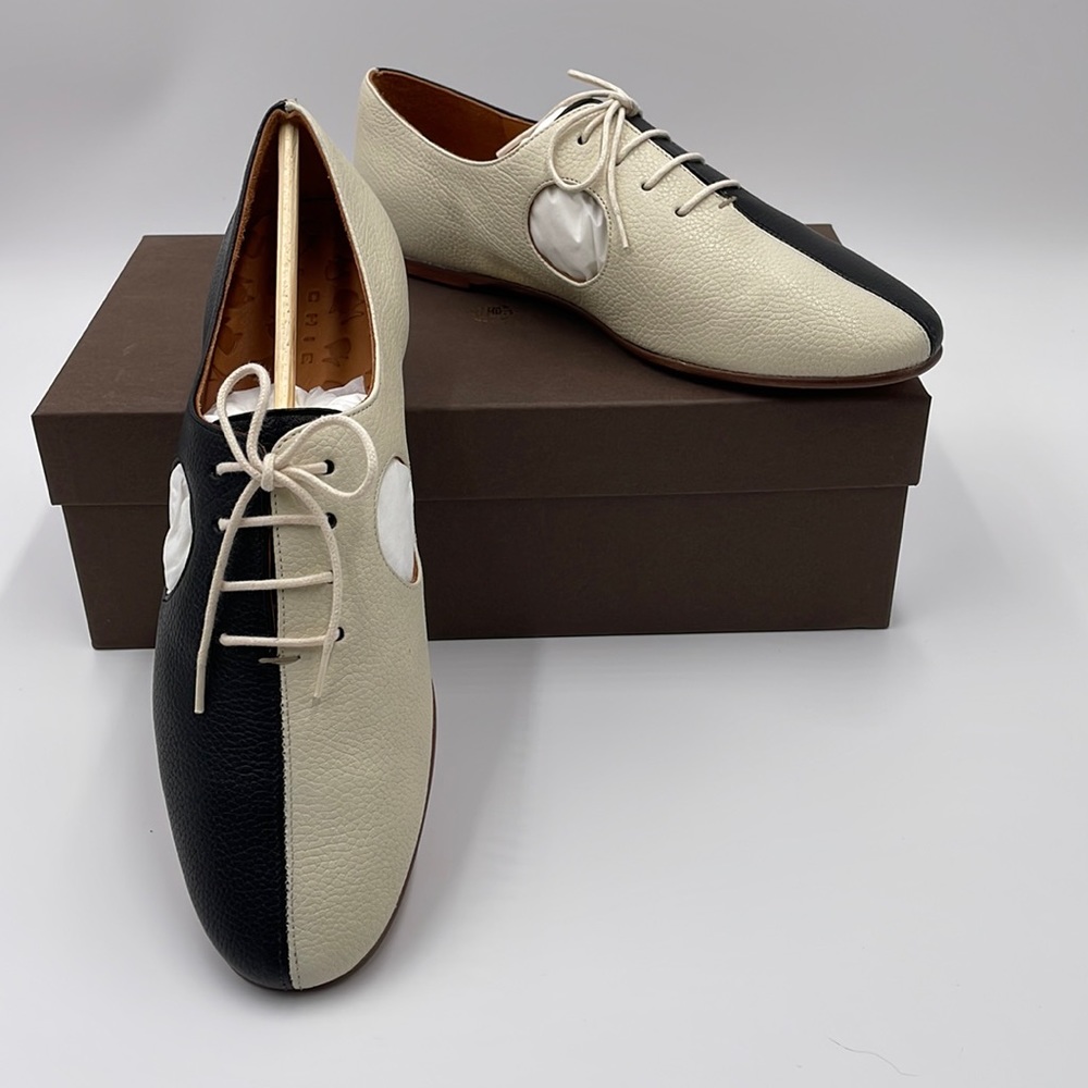 Brand New! Chie Mihara luxury leather Vasin cutout color block Oxford